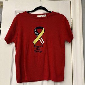Vintage White Stag Support Our Troops Red Short Sleeve Sweater Women's Sz M